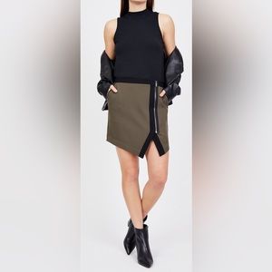 Noir | Asymmetrical Zip Front Skirt | Green and Black | XS
